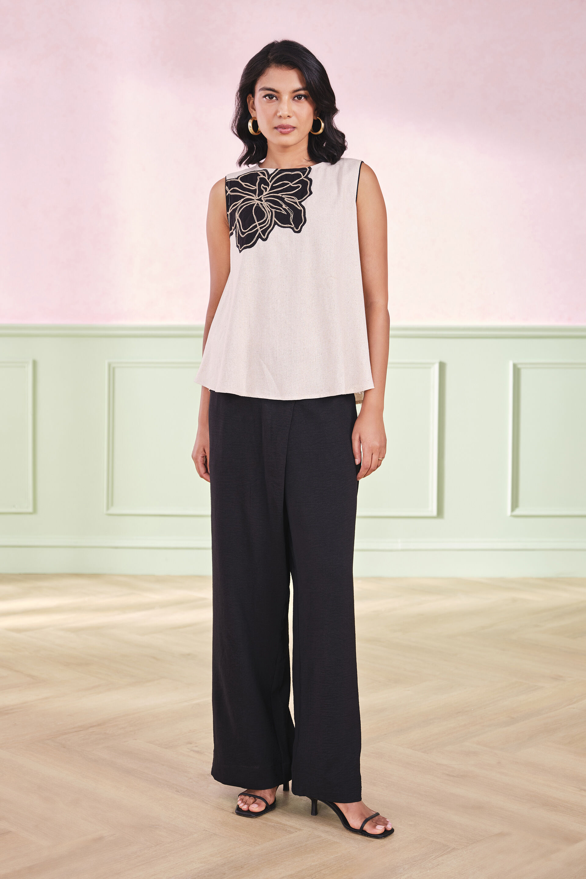 Bloom Accent Viscose Blend Top, Beige, image 4